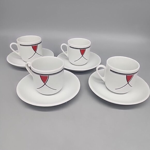 Postmodern Design Set Of 4 Vintage Ceramic Espresso Coffee Tea cups Saucer Italy - Picture 1 of 7